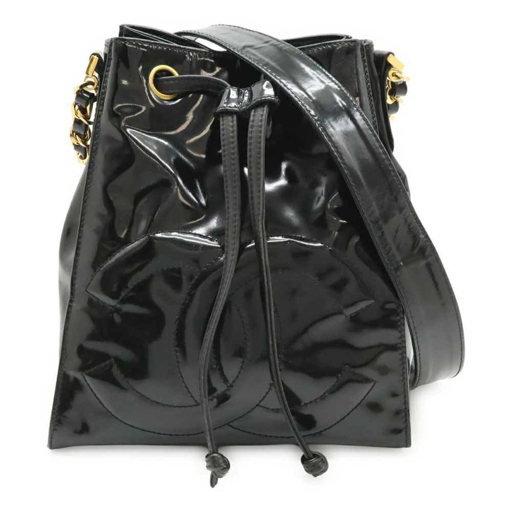 CHANEL Black Leather Logo Shoulder Bag